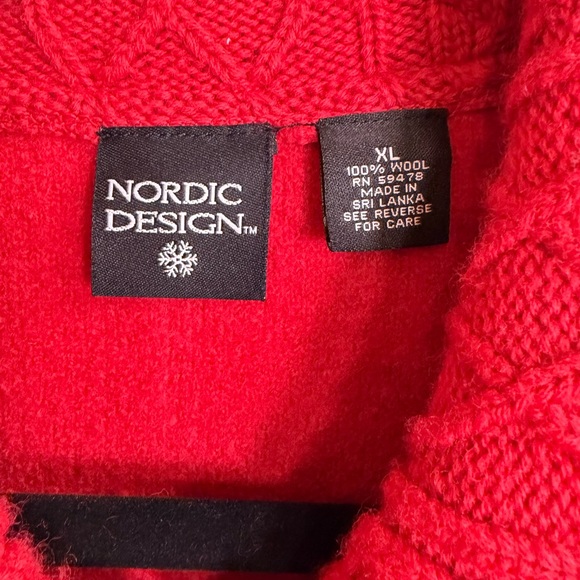 Nordic Design 100% Boiled Wool Jacket Red Cable Knit Trim XL - Picture 5 of 7